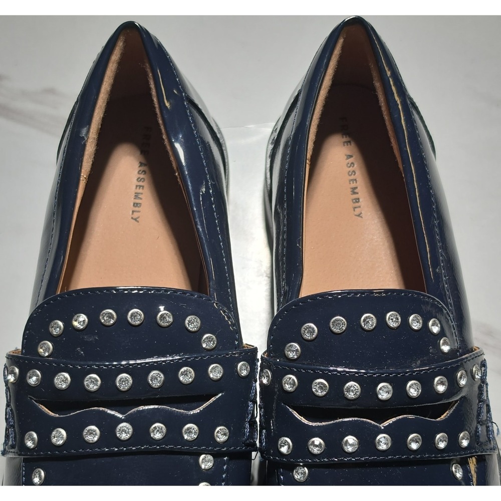Free Assembly Women's Blue Studded Slip-On Loafer Flats Synthetic Upper 8